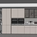 Modern Kitchen Interior With White Cabinets Black Ovens And Glass Door Storage