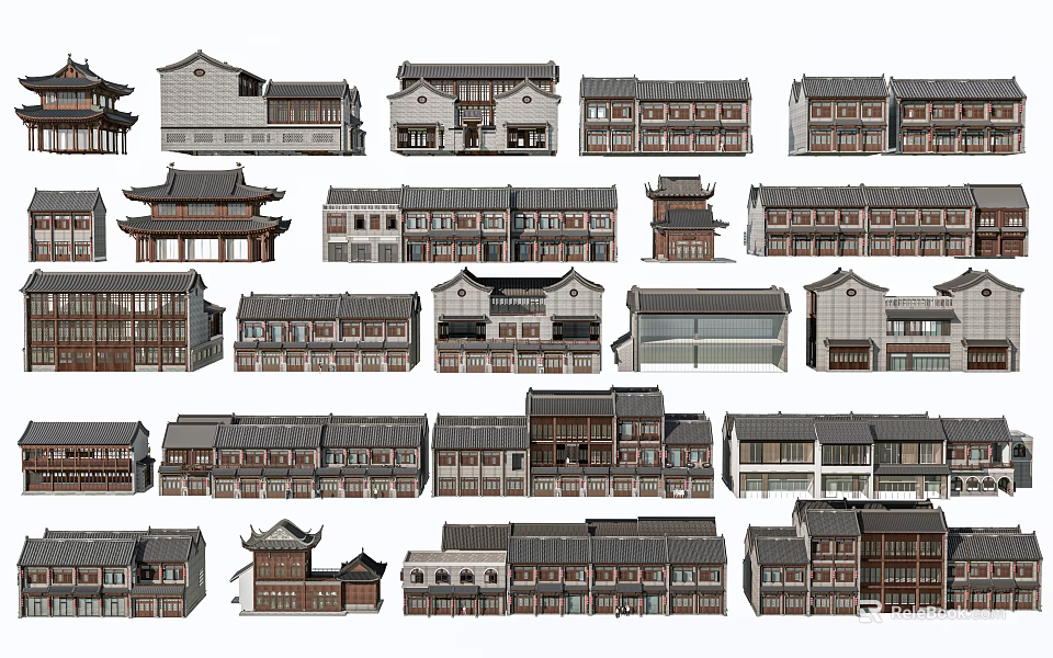 Traditional Chinese Ancient Architecture With Various Styles And Classic Roof Designs 3d model 