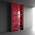 Red Contemporary Display Shelf Featuring Geometric White Lines For Indoor Retail Use