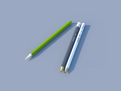 Set Of Green Black And White Derwent Colored Pencils On Gray Background 3d model