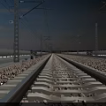 Railway Track Infrastructure Featuring Electric Poles Overhead Wires and Gravel Bed