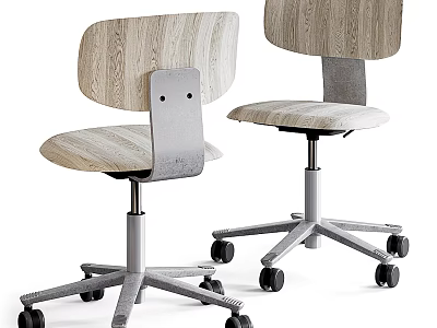 Modern Wooden Office Chair with Curved Backrest Padded Seat and Metal Frame Swivel Wheels 3d model