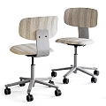 Modern Wooden Office Chair with Curved Backrest Padded Seat and Metal Frame Swivel Wheels