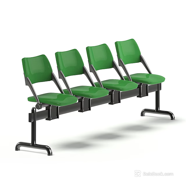 Green Public Chairs In Row With Black Metal Frame For Public Areas 3d model 