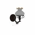 Vintage Style Wall Sconce With White Ribbed Ceramic Lampshade Gold Rim And Dark Metal Base
