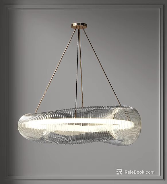 Modern Irregular Oval Transparent Glass Chandelier With Metal Frame And Soft Lighting 3d model 