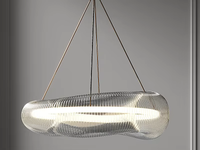 Modern Irregular Oval Transparent Glass Chandelier With Metal Frame And Soft Lighting 3d model