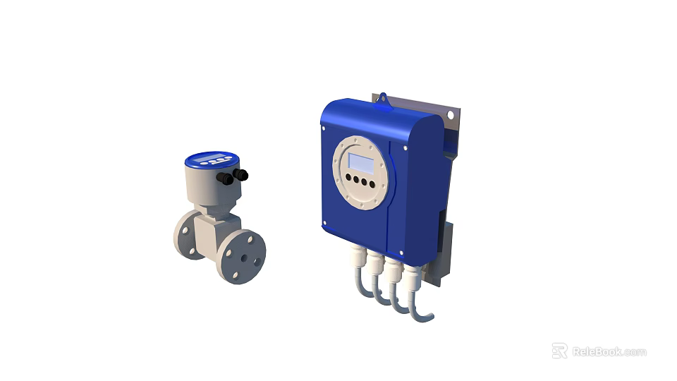 Blue Industrial Equipment Featuring Control Unit With Display Screen And Small Sensor Device 3d model 