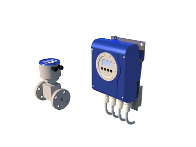 Blue Industrial Equipment Featuring Control Unit With Display Screen And Small Sensor Device 3d model