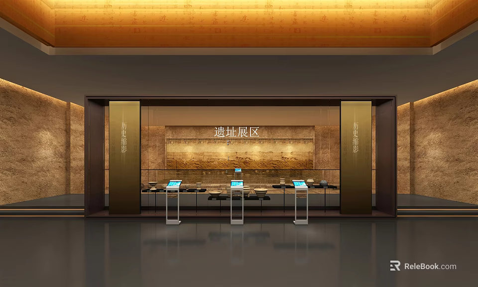 Modern Address Registration Reception Area With Service Counters Marble Walls And Ambient Lighting 3d model 
