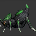 Fantasy Spider Creature With Green Accents Black Body Spiked Back And Glowing Eyes