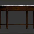 Classic Dining Table With Curved Marble Top Wooden Frame And Drawer