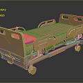 Golden 3D Model Medical Bed With Wheels And Side Rails For Healthcare Use