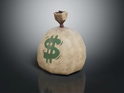 Everyday Household Supplies Storage Sack Featuring Green Dollar Sign Design And Top Opening 3d model