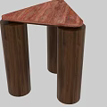 Triangular Coffee Table With Reddish Brown Surface And Dark Brown Wooden Cylindrical Legs 3d model