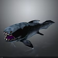 3D Rendered Fierce Blue Green Fish Character With Open Mouth Sharp Teeth And Yellow Eyes