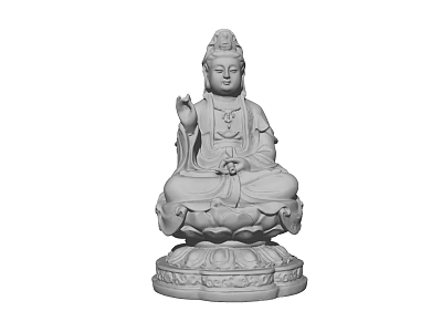 Stone Carved Guanyin Sculpture with Intricate Lotus Base and Sitting Posture 3d model