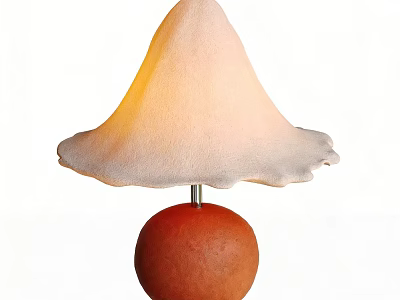 Unique Mushroom Table Lamp With Soft Pink Lampshade Warm Glow And Round Brown Base 3d model