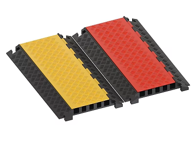 Industrial Interlocking Anti Slip Floor Mats With Yellow Red Surface And Black Borders 3d model