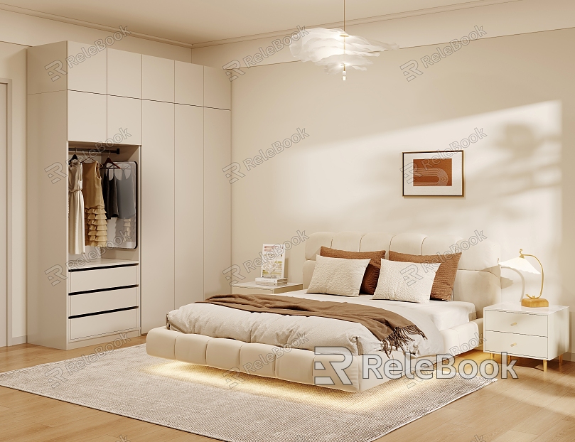 Simple Cream Style Bedroom Wardrobe model