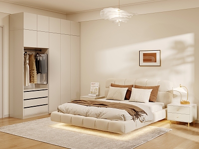 Simple Cream Style Bedroom Wardrobe model