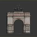 Detailed Scenic Historical Arch Model Featuring Stone Structure and Black Horse Statues