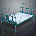 Vintage Teal Single Bed With Curved Metal Frame And White Mattress
