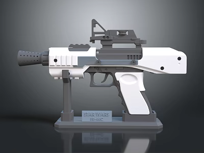 Sci Fi Star Voyage Weapon With White Gray Design On Display Stand 3d model