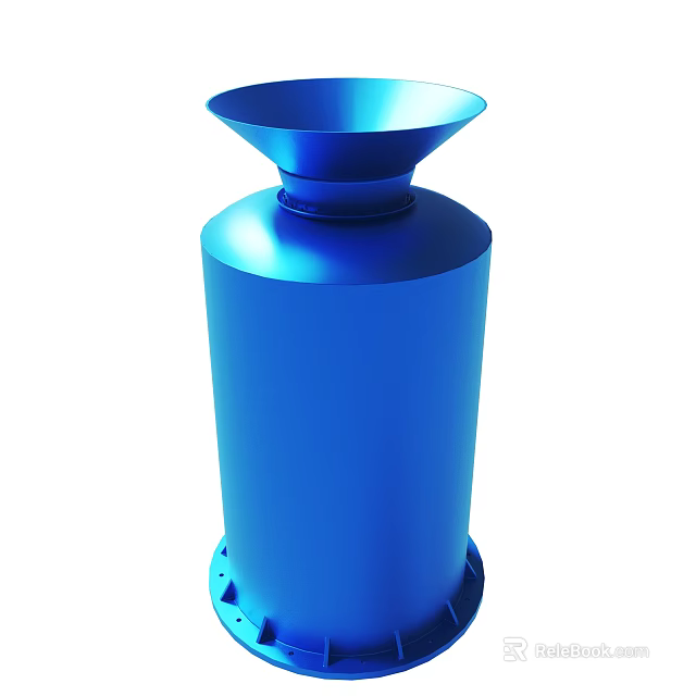 Metallic Blue Cylindrical Container With Funnel Top And Base Structure 3d model 