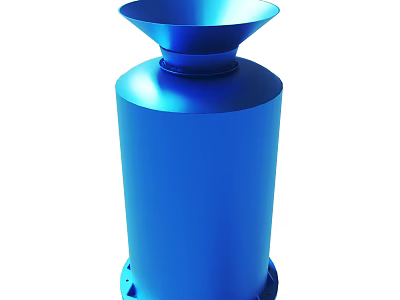 Metallic Blue Cylindrical Container With Funnel Top And Base Structure 3d model