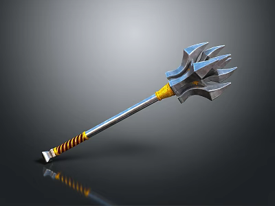 Spiked Metallic War Hammer With Yellow And Red Striped Handle 3D Render Design 3d model