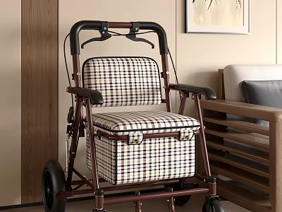 Plaid Upholstered Walker With Seat And Storage Compartment In Living Room 3d model