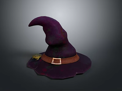 Purple Witch Hat With Brown Belt Metal Buckle And Small Decoration 3d model