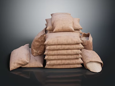 Practical Burlap Storage Bags for Household Use with Stacked Design and Textured Fabric 3d model