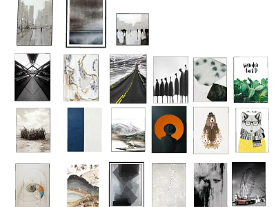 Diverse Wall Art Collection Featuring Modern Abstract Landscape and Minimalist Designs 3d model