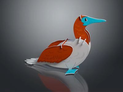 Cartoon Style Bird Figure With Orange White Feathers And Blue Beak And Feet 3d model