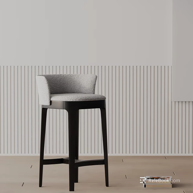 Modern Gray Bar Stool With Black Frame In Vertical Striped Interior 3d model