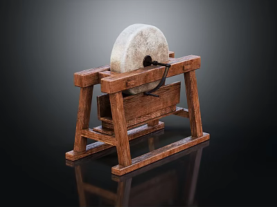 Rustic Wooden Frame Stone Millstone Decorative Garden Ornament for Outdoor Use 3d model