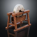 Rustic Wooden Frame Stone Millstone Decorative Garden Ornament for Outdoor Use