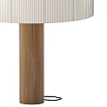 Modern Minimalist Table Lamp With White Vertical Striped Lampshade And Wooden Base