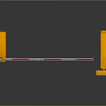 Automatic Parking Barrier Gate With Yellow Control Cabinets And Red White Striped Boom