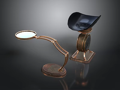 Vintage Desk Accessories With Brass Base Magnifying Lamp And Black Shade 3d model
