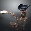 Vintage Desk Accessories With Brass Base Magnifying Lamp And Black Shade