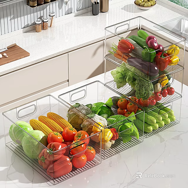 Fresh Vegetables in Transparent Multi Layer Storage Containers on Kitchen Counter 3d model 