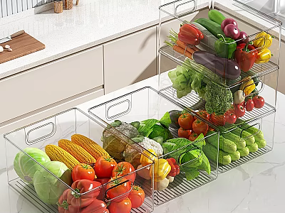 Fresh Vegetables in Transparent Multi Layer Storage Containers on Kitchen Counter 3d model