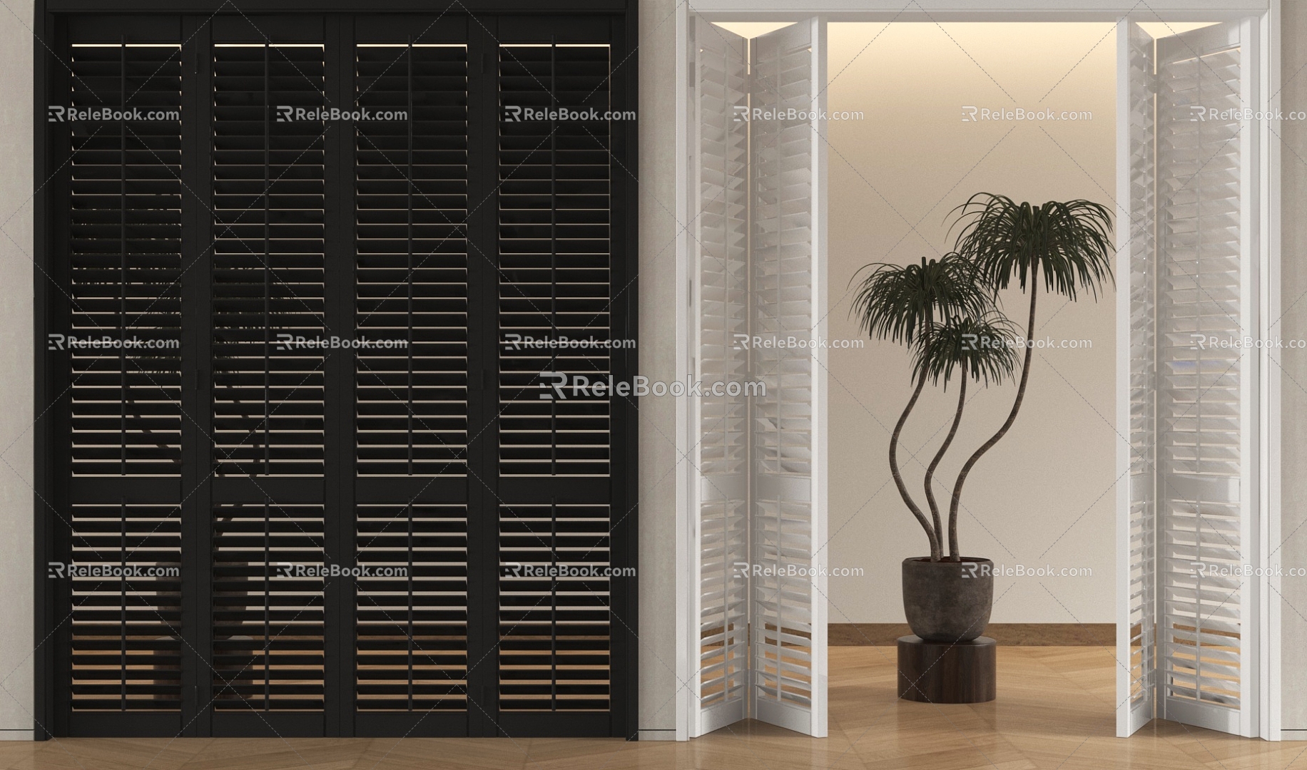 Modern solid wood folding door multi-link sliding door 3d model