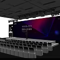 Professional Conference Meeting Room With Large Screen Stage Speaker And Audience Chairs