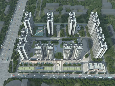 Modern High-Rise Residential Buildings With Central Courtyard And Green Landscaped Areas 3d model