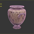 Brown And Black Pottery Vase With Ornate Swirl Patterns And Curved Handle