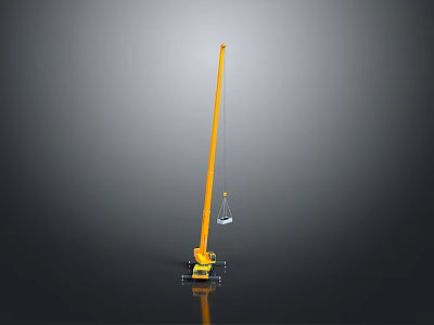 Yellow Utility Crane Vehicle With Extended Boom And Suspended Hook For Construction Work 3d model